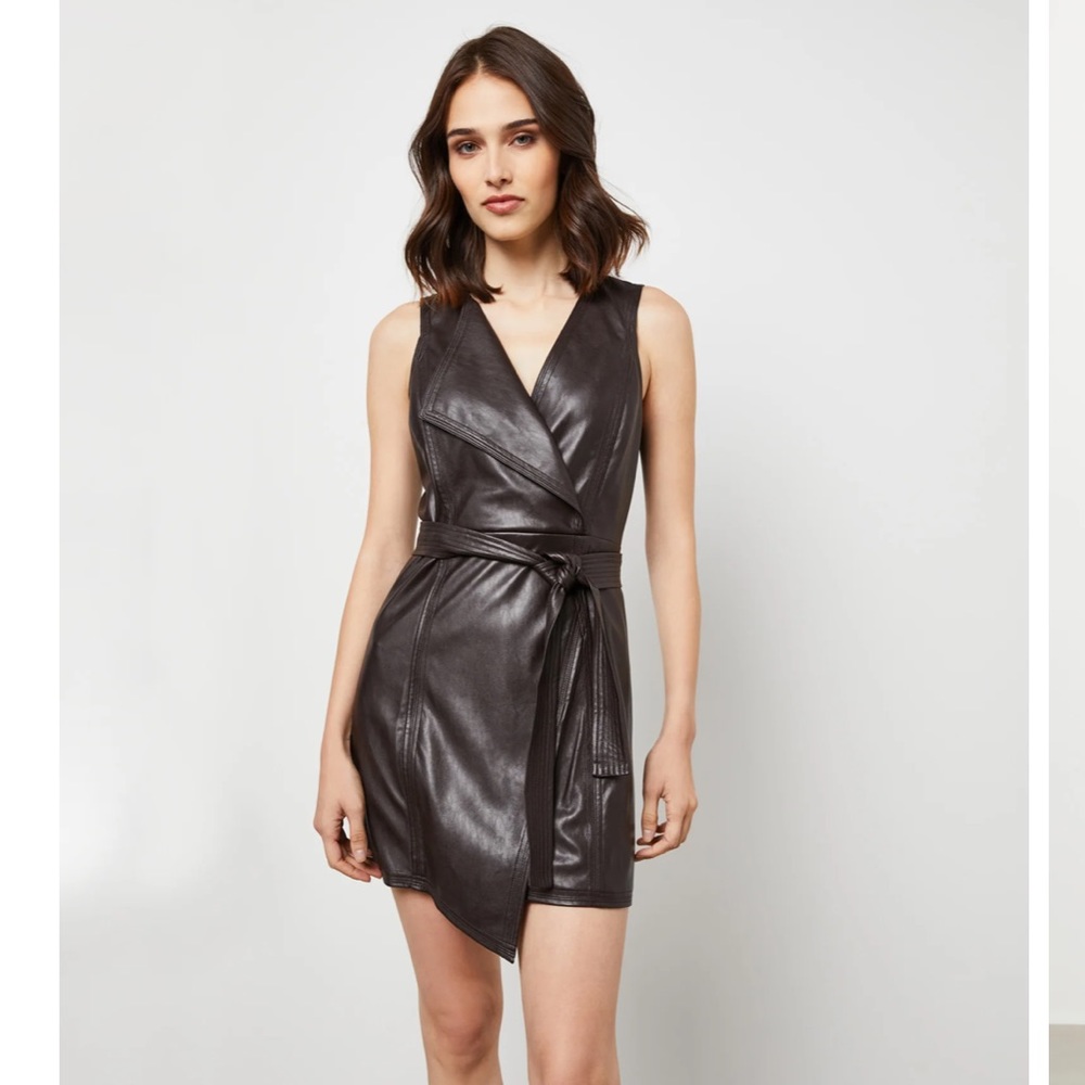 BCBG Layla black faux leather dress size medium